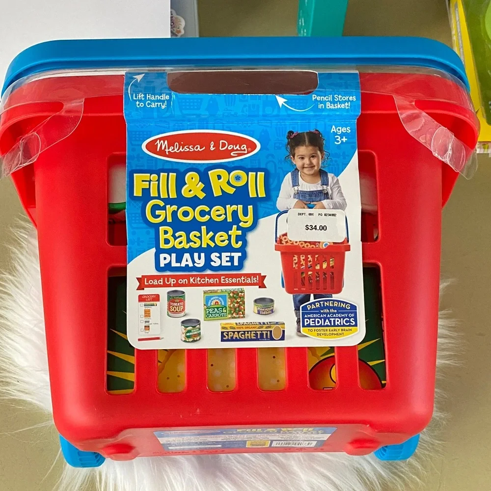 New Melissa& Doug Fill & Roll grocery basket play set
